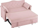 57" Velvet Pull-Out Sofa Bed, 3-in-1 Convertible Loveseat with Gold Trim Strips and Adjustable Backrest, Perfect for Living Rooms, Offices and Apartments (Pink) by CozyNest Decor