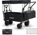 SKYMANOR Collapsible Wagon with Removable Canopy, 3-in-1 Heavy Duty Garden Cart with Big All-Terrain Wheels, Brakes, Adjustable Push Pull Handle, Cooler Bag, 300LBS Wagon Cart for Camping (Black) by GreenHaven Gardens