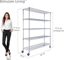 60"x18"x72" PRIME HEAVY DUTY Chrome 5-Tier Wire Shelving 4000 LBS MAX Capacity Storage Rack for Commercial, School, Home, Garage, Warehouse, Industrial, and Hospital Uses (with Wheels) by CozyNest Decor