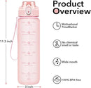 32oz Motivational Water Bottles with Time Marker & Fruit Strainer, Transparent Gradient Color Water Bottle with Times to Drink, Leakproof & BPA Free, Reusable Bottle with Strap (No Straw) by CozyNest Decor