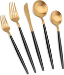 Matte Gold Silverware Set with black handle, Vanys 20 Piece Stainless Steel Cutlery Flatware Set, Kitchen Utensil Sets for 4, Tableware With Knife Spoons And Forks Set, Satin Finished Polished by CozyNest Decor