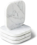 𝐋𝐮𝐱𝐮𝐫𝐲 𝐈𝐭𝐚𝐥𝐢𝐚𝐧 100% Marble Tile Coasters – Set of 4 – Square Modern Bar Coasters for Drinks, Coffee –Stone Holder for Home Décor, Housewarming Gifts (Carrara White) by CozyNest Decor