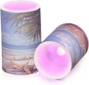 Flickering Flameless Candles, Starfish Seashell Beach Palm LED Candles with Remote Timer, Set of 2 Battery Operated Candle for Valentine Wedding Birthday by GreenHaven Gardens