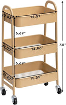 AGTEK Makeup Cart, Movable Rolling Organizer Cart, 3 Tier Metal Utility Cart with Lockable Wheels for Home & Office, Golden by CozyNest Decor