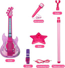 TAKIHON Guitar and Microphone Set for Kids,Guitar Toys with Music&Colorful Light,Adjustable Height Microphone with Stand,Karaoke Toys Gift for Boy,Girls,Toddlers(Red)-Upgraded by TinyTreasures Baby Boutique