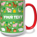Personalized Mug for Kids - Farm Animals - Custom Name/Text, Ceramic Hot Chocolate/Cocoa/Coffee Cup for Boys/Girls, Birthday/Christmas/Holiday Gift - 15 oz, Red Handle by TinyTreasures Baby Boutique