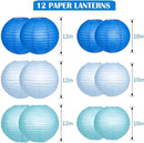 Paper Lanterns Decorative, Blue Hanging Paper Round Chinese Lanterns with Lights for Wedding Graduation Birthday Party 12 LED Light Pack of 12 by CozyNest Decor