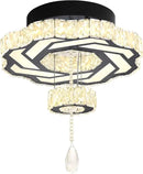 Flashing God 16 Inch Mini Chandelier Modern Crystal Chandeliers Light Semi Flush Mount Ceiling Light Fixture Small Black Chandelier for Bedroom Hallway Kitchen Foyer by CozyNest Decor