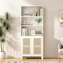 Tall Bookshelf, 5-Tier Book Shelf with 2 Rattan Doors, Freestanding Bookcase Display Shelves with Large Storage, Book Case for Living Room, Office, Study, Bedroom, 70.9 Inch by CozyNest Decor