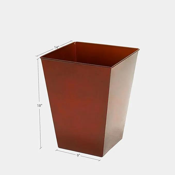 KOL 18''H. Bright Glazed Planter with Drainage Hole, Set of 2, Galvanized Steel Planter Pots for Indoor & Outdoor Use, Decorative Flower Plant Pots for Front Porch, Patio, Deck - Reddish Brown, photo 6 of 9