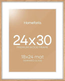 Homeforia 24x30 Picture Frame Wood, High End Natural Oak 24 x 30 Frame with Mat 18 by 24, 24x30 Light Wooden Poster Frames Matted to 18x24 Photo, 30by24 Large Frame, Tempered Glass, Wall Kit, Set of 1 by CozyNest Decor