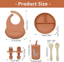 Silicone Baby Feeding Set, Baby Led Weaning Supplies, Baby Spoons Suction Divided Plate Bib Cup, First Stage Solid Food Eating Utensils - 6+ Months(Orange-Beige) by TinyTreasures Baby Boutique