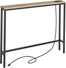 ELYKEN 5.9" Narrow Console Sofa Table with Power Outlets, 5.9" Dx39.4 Wx31.1 H Long Couch Table with Metal Frame and Charge Station with 6.5’ Extension Cord, White Oak by CozyNest Decor