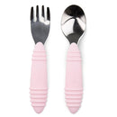 Bumkins Toddler Utensils, Kids Fork and Spoon Set, Silicone and Stainless-Steel Silverware, Angled Forks / Sporks for Self-Feeding, Children Training Flatware Cutlery for 18 Months Up, Pink by TinyTreasures Baby Boutique