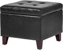 Adeco Storage Ottoman Foot Rest Stool, Leather Ottoman Footstool with Solid Wood Legs and Hinged Lid, 17.7" Small Foot Stool for Living Room, Bedroom by CozyNest Decor