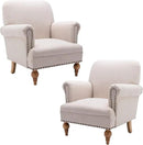 chairus Linen Accent Chair for Living Room Set of 2 Upholstered Mid Century Modern Single Sofa Chair with Solid Wood Legs Comfy Reading Chair Armchair for Bedroom/Office Room/Recption/Lounge, Cream by CozyNest Decor