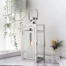 TRIROCKS Set of 2 Stainless Steel Decorative Lantern 12'' High Metal Hanging Lantern with Clear Glass Panels Perfect for Home Decor Living Room Parties Events Tabletop Indoors Outdoors (Silver) by CozyNest Decor