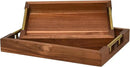 Set of 2 Acacia Wood Serving Trays with Gold Metal Handles for Food Serving, Appetizers & Snacks - Ideal for Bed, TV, Ottoman or Coffee Table Décor, Home Decoration Accessory 15.75x11.8 Inch by CozyNest Decor
