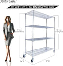 60"x24"x72" PREMIUM METAL STEEL 4-Tier Wire Shelving NSF 3200 LBS MAX Capacity Heavy Duty Storage Rack for Hospitals, Schools, Commercial Spaces, and Garages w/PREMIUM Wheels by CozyNest Decor