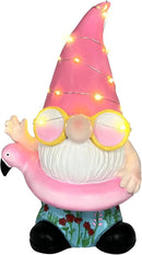 BAYN Garden Gnome Statues Outdoor Decor, Solar Powered Outdoor Gnome with Flamingo Swimming Decorative Yard Garden Lights Art Gifts with 11 Warm White LEDs by CozyNest Decor