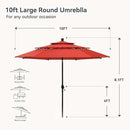 PHI VILLA 10ft Patio Umbrella Outdoor 3 Tier Vented Market Table Umbrella with 1.5" Umbrella Pole and 8 Sturdy Ribs, (Orange Red)（No Base） by GreenHaven Gardens