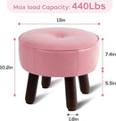 Small Foot Stool Round Pouf Ottoman, 13'' Leather Foot Rest with Non-Skid Rubber Legs, Foolstool Ottomans for Couch, Sofa Footrest Step Stool for Living Room Bedroom Entryway Office, Pink by CozyNest Decor