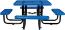 Global Industrial 46" Square Picnic Table, Perforated Metal, Blue Thermoplastic Coating, Attached Benches, 1-1/2” Umbrella Pole Hole, Outdoor-Rated, 1200 lb Capacity by GreenHaven Gardens