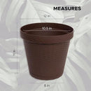 Elly Décor Set of 2 12 inch Round Saucer Modern Self Watering Planter Plates, Pots with Rattan-Like Finish, 12x12 Chocolate Brown by CozyNest Decor