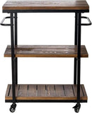 Bar Carts for The Home, Rolling Home Bar Serving Cart on Wheels, 3 Tier Portable Bar Cart, Rolling Coffee Cart with Lockable Wheels, Rustic Burnt Solid Wood and Industrial Matte Black Metal by CozyNest Decor