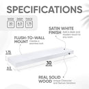 Homeforia White Floating Shelves 30 inch, High End Solid Real Wood 30inch Floating Shelf for Wall Mounted, White Wooden 30in Long Floating Shelves, Heavy Duty Bracket, 30 X 6.5 X 1.75 inches, Set of 2 by CozyNest Decor