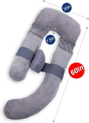 60in Full Body Pillow | Nursing, Maternity and Pregnancy Body Pillow | Awesling Extra Large U Shape Pillow and Lounger with Detachable Side, Separate Support Pillow and Removable Cover (Grey Blue) by TinyTreasures Baby Boutique