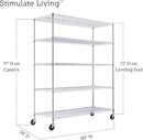 60"x24"x72" PRIME HEAVY DUTY Chrome 5-Tier Wire Shelving NSF 3000 LBS MAX Capacity Storage Rack for Commercial, School, Home, Garage, Warehouse, Industrial, and Hospital Uses (with Wheels) by CozyNest Decor