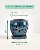 vensovo 5 Inch Ceramic Orchid Pots with Holes and Saucers - 1 Pcs Small Succulent Pot for Repotting, Garden Flowerpots for Plants Indoor and Outdoor Promotes Air Circulation, Blue by GreenHaven Gardens