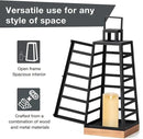 Glitzhome Set of 2 Modern Trapezoid Metal/Wood Decorative Lanterns,Large Candle Lanterns for Living Room,Home,Indoor, Outdoor,Table,Fireplace Mantle Decor -Black(No Glass) by CozyNest Decor
