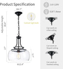 WUZUPS Chandelier Rustic Farmhouse Industrial Round Ceiling Pendant LED Light Fixture with Clear Glass Shades for Dining Room Kitchen Island Foyer Entryway, H 17" x W 13.4", E26 Base, Black by CozyNest Decor