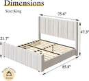 King Size Bed Frame and Headboard, Soft Velvet Upholstered Bed Frames with Vertical Channel Tufted Wingback Headboard & Footboard, Soft Bed Frame King, Noise Free, Easy Assembly, White by CozyNest Decor