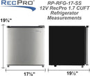 RecPro 1.7 Cu Ft 12V RV Refrigerator | Compact Fridge with Reversible Door, 2L Bottle Door Storage, 7 Temp Settings | Eco-Friendly R600A, Leveling Feet, Wire Shelf | 19.5”H x 17.5”W x 19.8”D by CozyNest Decor