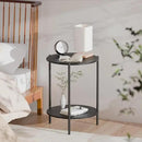 Side Table, Round End Table with 2-Layer Storage Rack, 15.7" Small Spaces Circle Table, Metal Frame Design Small Side Tables, for Living Room, Bedroom, Black by CozyNest Decor