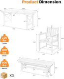 HDPE Outdoor Dining Set of 6, Patio Dining Table Set with 4 Chairs and 1 Bench, 6 Pieces HDPE Dining Set with Umbrella Hole, Outdoor Furniture Sets for Deck, Poolside, Garden, Pearl by CozyNest Decor