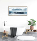 Indigo Framed Canvas Wall Art Misty Mountain Wall Pictures Foggy Lake Boat Canvas Painting Prints Forest Birds Canvas Wall Decor for Living Room Bedroom Decorations Framed 20" x 40" Natural by CozyNest Decor