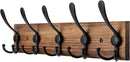Coat Rack Wall Mount Wooden Hat Rack for Wall Hooks Pine Real Wood Plank 16.9" Brown Coat Hanger with 5 Triple Hooks for Hanging Coat Hat Jacket by CozyNest Decor