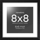 Homeforia 8x8 Picture Frame Black Wood, High-End Oak 8 x 8 Square Frames with Mat 6 by 6 inch Photo, 8x8 Wooden Frame Matted to 6x6 Art, 8by8 Wall or Tabletop Frame, Tempered Glass, Wall Kit, Set of 1 by CozyNest Decor