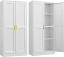 Kitchen Cabinet Storage,60”Metal Pantry Cabinet with Doors and 3 Adjustable Shelves,Food Pantry Cabinets with 2 Gold Handles,White Tall Storage Cabinet for Livingroom,Pantry,Bathroom,Kitchen by CozyNest Decor