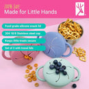 Elk and Friends Stainless Steel Snack Cups | Removable Silicone Food Catcher and Travel Lid | Spill-Proof Snack Containers for Baby, Toddler, Kids | Dishwasher Safe | 2 Pack by TinyTreasures Baby Boutique