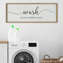 SRSZHIYUE Wash Your Worries Away Bathroom Sign Wall Art 40"x15" Funny Restroom Toilet Large Wood Framed Hanging Decor (Wood) by CozyNest Decor