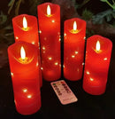 DANIP Red LED Flameless Candle with Embedded Star String, 5Piece LED Candle with 11 Button Remote Control, 24 Hours Timer Function, Dancing Flame, Real Wax, Battery Powered. by CozyNest Decor