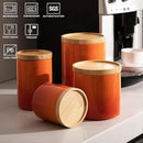 Sweejar Ceramic Food Storage Jar, Stackable Kitchen Canisters, Containers with Airtight Seal Wooden Lid for Serving Ground Coffee, Tea, Sugar, Salt and More - 28 Fl Oz (Gradient Orange) by CozyNest Decor