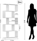 White 5-Tier Geometric Bookcase, S-Shaped Modern Bookshelf Set of 2, 62.6" Tall Room Divider Book Shelf, Decorative Display Shelf by CozyNest Decor