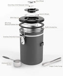 HAIOOU Airtight Coffee Canister, 22OZ Large Stainless Steel Coffee Bean Storage Container with Date Tracker, Measuring Scoop, CO2 Releasing Valves and Mini Tongs for Beans, Grounds and more - Gray by CozyNest Decor