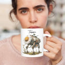 Customized Robotic Daisy Coffee Mug 11oz Or 15oz, Personalized Name On Mechanical Flower Mug, Novelty Ceramic Cup Gift For Tech Enthusiasts, Custom Nature Inspired White Mug by CozyNest Decor